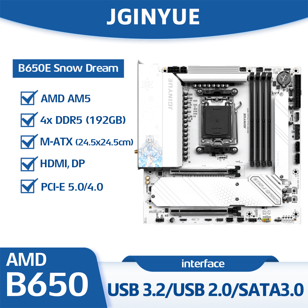JGINYUE B650E Snow Dream Anaka - Am5 Micro Atx Pcie 5.0 Motherboard incelemesi ve fiyatı
